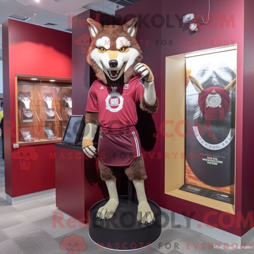 Costume De Mascotte Redbrokoly De Loup Marron Habillé Avec Une Robe Fourreau Et Des Bagues