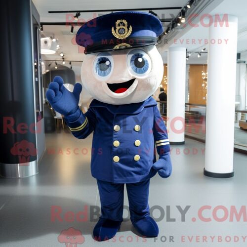 Personnage De Costume De Mascotte Redbrokoly De Pendentif Bleu Marine Habillé Avec Un Jean Évasé Et Des Boutons De Manchette