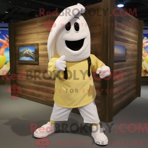 Mascotte Redbrokoly De Personnage De Bae Blanche Habillé D Un Pantalon Cargo Et De Lacets De Chaussures