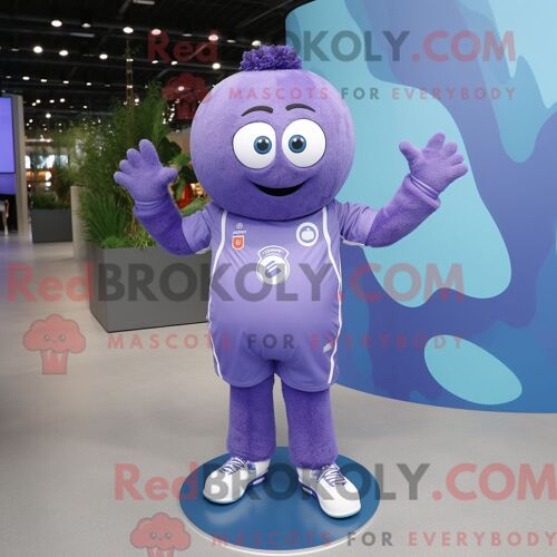 Personnage Mascotte Redbrokoly De Ballon De Handball Lavande Habillé Avec Une Salopette Et Des Bagues