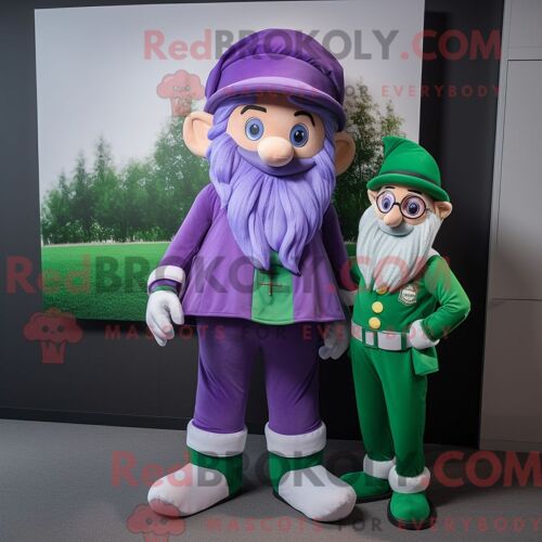 Costume Mascotte Redbrokoly De Leprechaun Lavande Personnage Habillé D Une Combishort Et De Bérets