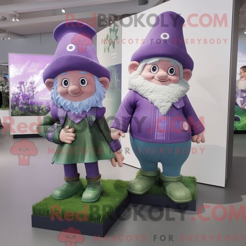 Costume Mascotte Redbrokoly De Leprechaun Lavande Personnage Habillé D Une Combishort Et De Bérets