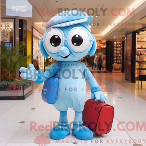 Costume De Mascotte Redbrokoly Sky Blue Ray Habillé Avec Une Barboteuse Et Des Sacs À Main