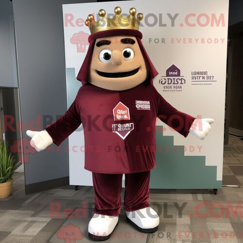 Costume De Mascotte Redbrokoly De Maroon King Habillé Avec Un Sweat-Shirt Et Des Épingles À Cravate