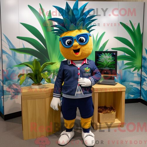 Costume Mascotte Redbrokoly D Aas Bleu Marine Personnage Habillé Avec Un Bermuda Et Des Boucles D Oreilles