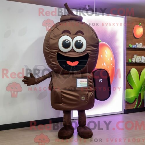 Personnage De Costume De Mascotte Redbrokoly De Prune Brune Habillé D Un Gilet Et De Montres Numériques