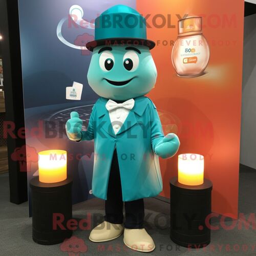Personnage De Costume De Mascotte Redbrokoly De Bougie Parfumée Bleu Sarcelle Habillé Avec Un T-Shirt Polo Et Des Pochettes De Costume