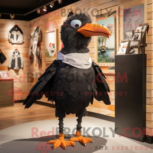 Costume Mascotte Redbrokoly De Mouette Noire Habillé D Un Short Et De Ceintures De Smoking