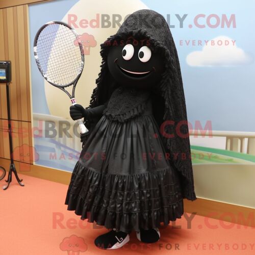Personnage De Mascotte Redbrokoly De Raquette De Tennis Noire Habillé D Une Jupe Trapèze Et D Épingles À Châle