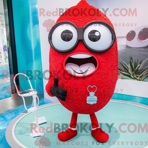 Costume De Mascotte Redbrokoly De Bague De Fiançailles Rouge Personnage Habillé D Un Maillot De Bain Et De Lunettes