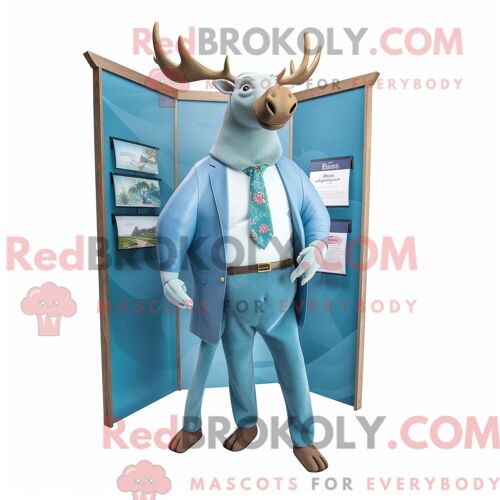 Costume De Mascotte Redbrokoly D Élan Irlandais Bleu Ciel Personnage Habillé D Un Pantalon Et De Pochettes De Costume