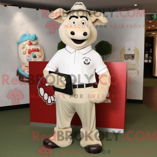 Costume De Mascotte Redbrokoly Stroganoff De B?uf À La Crème Habillé D Un Polo Et De Montres Numériques