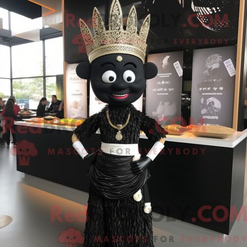 Costume De Mascotte Redbrokoly Pad Thai Noir Personnage Habillé Avec Une Robe Taille Empire Et Des Bandeaux
