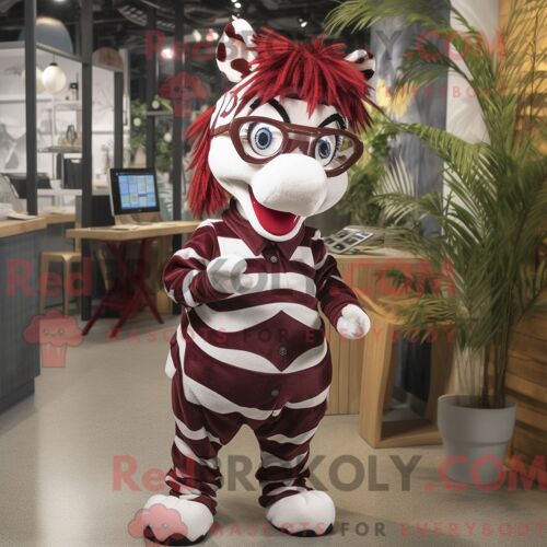 Costume De Mascotte Redbrokoly De Zèbre Marron Habillé Avec Une Culotte Et Des Lunettes