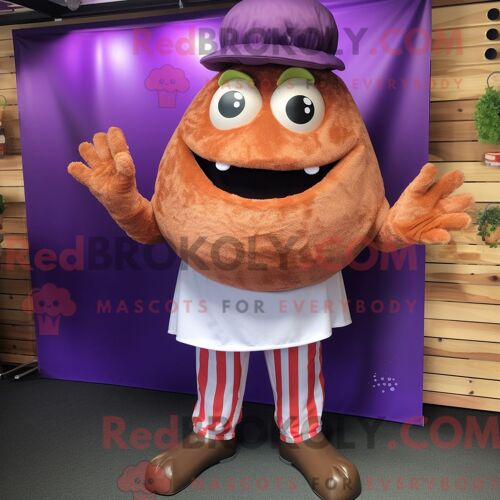 Personnage De Costume De Mascotte Redbrokoly De Sandwich Au Porc Effiloché À La Lavande Habillé Avec Un Pantalon Et Des Mitaines