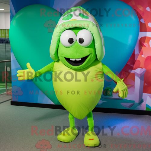 Costume De Mascotte Redbrokoly De Coeur Vert Citron Habillé D Un Maillot De Bain Et De Bonnets