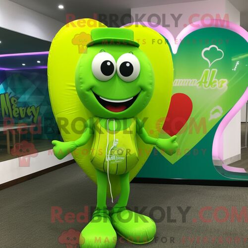 Costume De Mascotte Redbrokoly De Coeur Vert Citron Habillé D Un Maillot De Bain Et De Bonnets