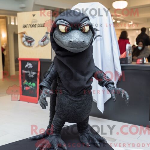 Costume Mascotte Redbrokoly De Lézard Noir Personnage Habillé Avec Un Jean Bootcut Et Des Châles
