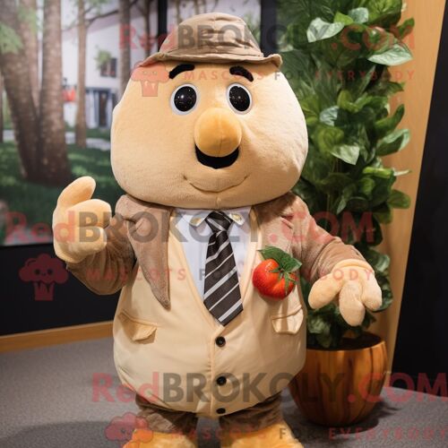 Personnage De Costume De Mascotte Redbrokoly De Pomme De Terre Beige Habillé Avec Un Gilet Et Des Cravates