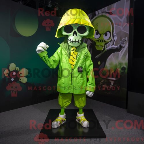 Costume De Mascotte Redbrokoly De Crâne Vert Citron Habillé D Un Imperméable Et De Cravates