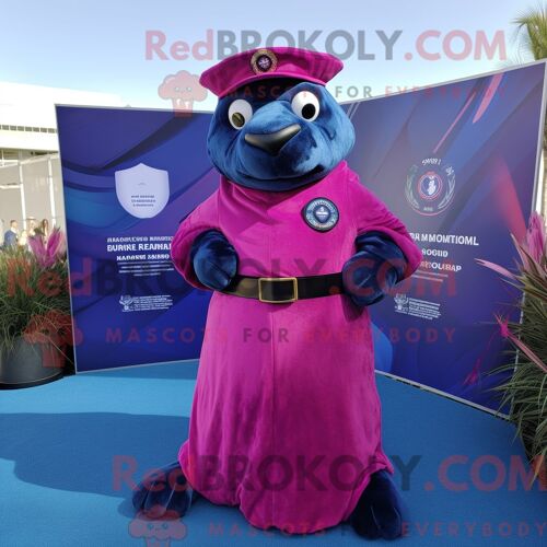 Costume De Mascotte Redbrokoly Magenta Navy Seal Habillé D Une Robe Longue Et D Épinglettes