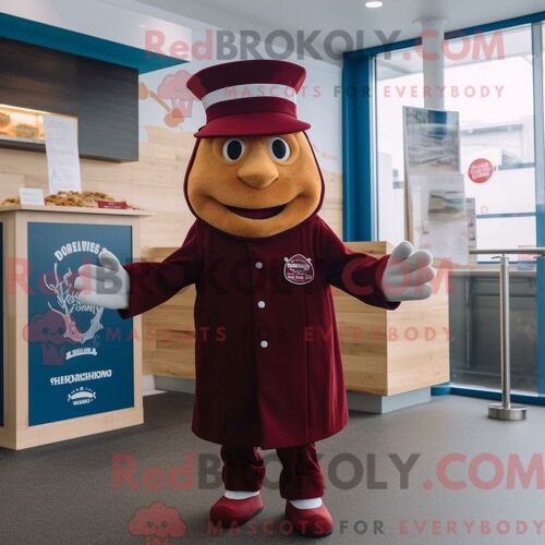 Personnage De Costume De Mascotte Redbrokoly De Fish And Chips Marron Habillé D Un Cardigan Et De Bérets