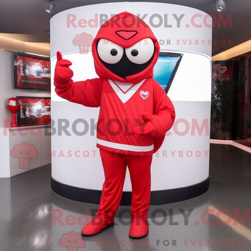 Costume Mascotte Redbrokoly De Flèche Rouge D Amour Personnage Habillé Avec Un Sweat-Shirt Et Des Gants