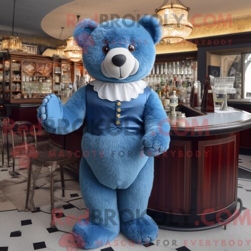 Costume De Mascotte Redbrokoly D Ours En Peluche Bleu Habillé D Une Robe De Cocktail Et D Épingles À Châle
