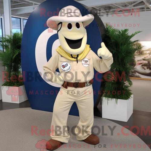 Costume De Mascotte Redbrokoly De Fer À Cheval Crème Personnage Habillé Avec Un Pantalon Cargo Et Des Bracelets