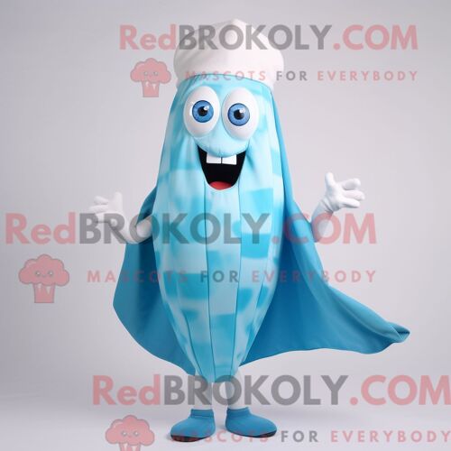 Personnage De Costume De Mascotte Redbrokoly Cyan Clam Chowder Habillé Avec Un Maillot De Bain Et Des Clips Pour Écharpe