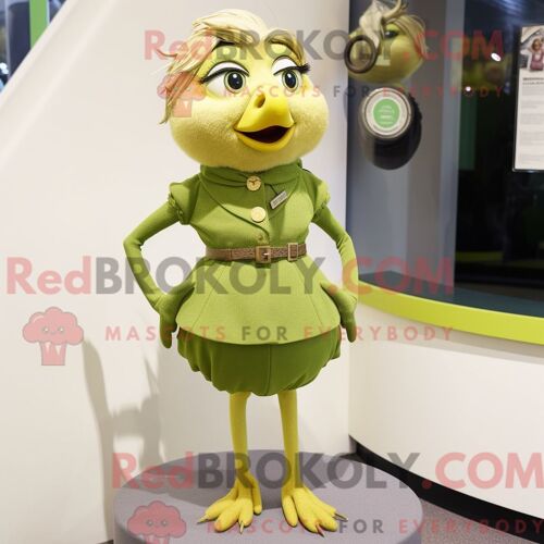 Costume Mascotte Redbrokoly D Olive Canary Personnage Habillé Avec Une Mini-Jupe Et Des Broches