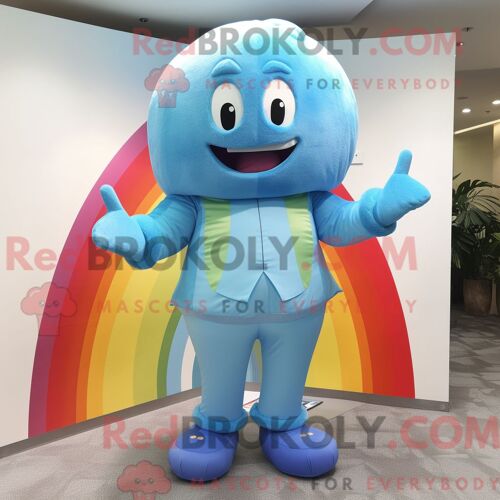 Costume De Mascotte Redbrokoly Arc-En-Ciel Bleu Ciel Habillé D Un Pantalon Et De Coussinets De Pieds