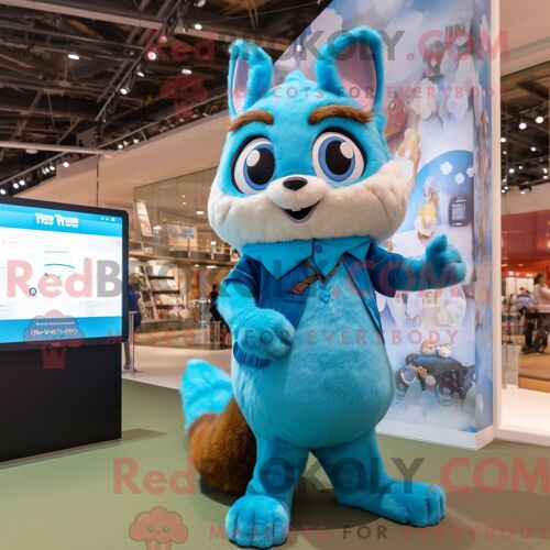 Costume De Mascotte Redbrokoly D Écureuil Volant Bleu Habillé D Une Robe Midi Et De Montres Numériques