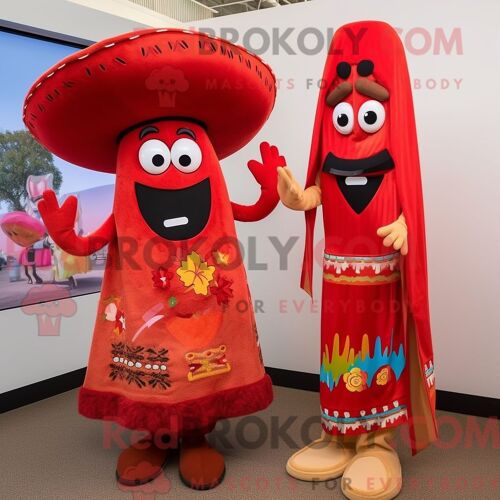 Costume Mascotte Redbrokoly D Enchiladas Rouges Habillé Avec Une Robe Longue Et Des Mitaines