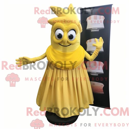 Costume De Mascotte Redbrokoly De Goulash Jaune Citron Personnage Habillé Avec Une Robe De Soirée Et Des Gants