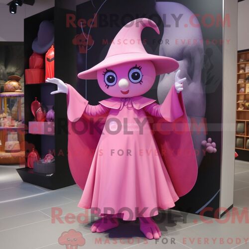 Costume De Mascotte Redbrokoly De Sorcière Rose Habillé D Une Robe Fourreau Et D Un Porte-Monnaie