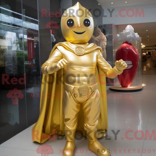 Personnage De Costume De Mascotte Redbrokoly De Super-Héros Doré Habillé Avec Une Jupe Et Des Ceintures De Smoking