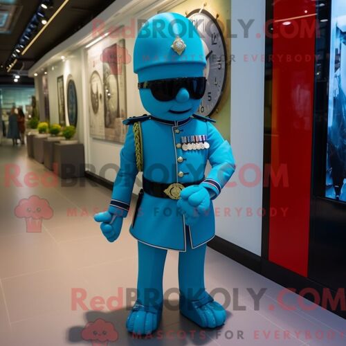 Personnage De Costume De Mascotte Redbrokoly De La Garde Royale Britannique Cyan Habillé D Un Pantalon Chino Et De Montres Intelligentes
