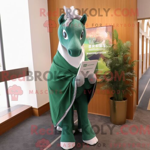 Costume De Mascotte Redbrokoly De Jument Vert Forêt Habillé D Un Pantalon Chino Et D Épingles À Châle