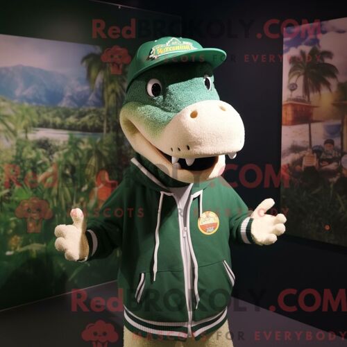 Costume Mascotte Redbrokoly De Crocodile Habillé D Un Sweat Et De Bérets