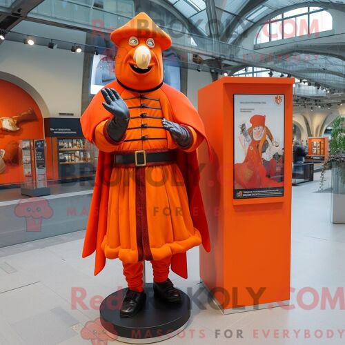 Costume Mascotte Redbrokoly De La Garde Suisse Orange Personnage Habillé D Une Veste En Cuir Et De Châles