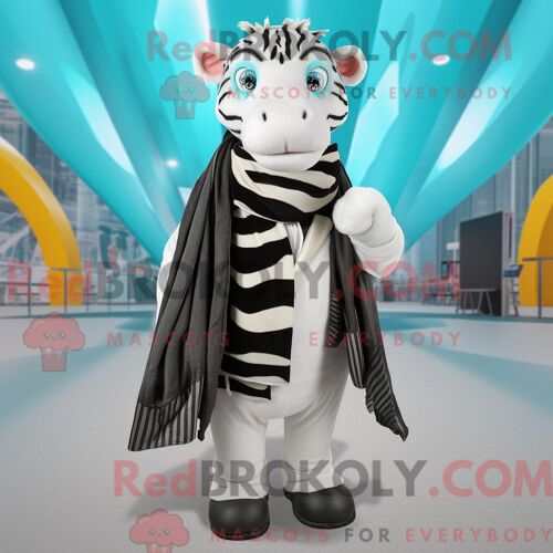 Costume Mascotte Redbrokoly De Zèbre Blanc Habillé D Un Blazer Et D Écharpes