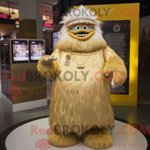 Costume De Mascotte Redbrokoly De Yéti Doré Personnage Habillé Avec Une Jupe Longue Et Des Bandeaux