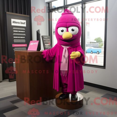 Personnage De Costume De Mascotte Redbrokoly D Avocat Magenta Habillé Avec Une Robe Droite Et Des Foulards