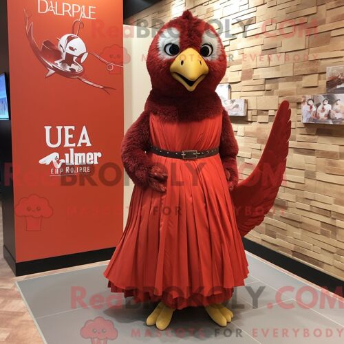 Personnage De Costume De Mascotte Redbrokoly De Caille Rouge Habillé Avec Une Robe Et Des Écharpes Taille Empire