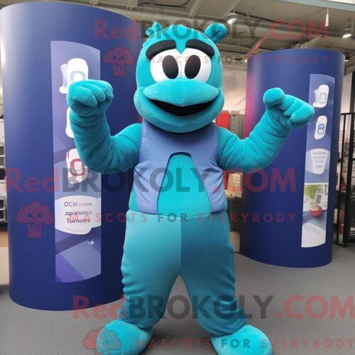 Costume De Mascotte Redbrokoly De Contorsionniste Bleu Sarcelle Habillé Avec Un Gilet Et Des Gants