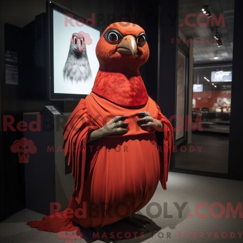 Personnage De Costume De Mascotte Redbrokoly De Caille Rouge Habillé Avec Une Robe Et Des Écharpes Taille Empire