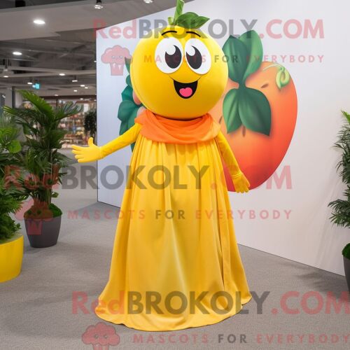 Costume Mascotte Redbrokoly De Tomate Jaune Habillé Avec Une Robe Longue Et Des Bagues