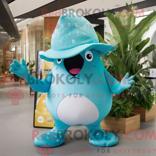 Costume Mascotte Redbrokoly De Stingray Turquoise Personnage Habillé D Un Bikini Et De Bérets
