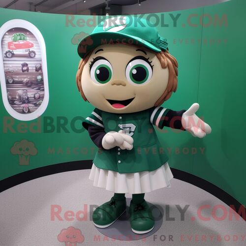Costume De Mascotte Redbrokoly De Gant De Baseball Vert Forêt Habillé Avec Une Mini-Jupe Et Des Porte-Clés
